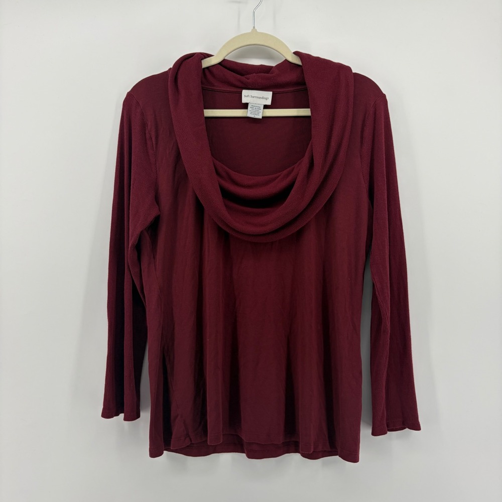Soft Surroundings Burgundy Cowl Neck Long Sleeve Top Women's Size Medium